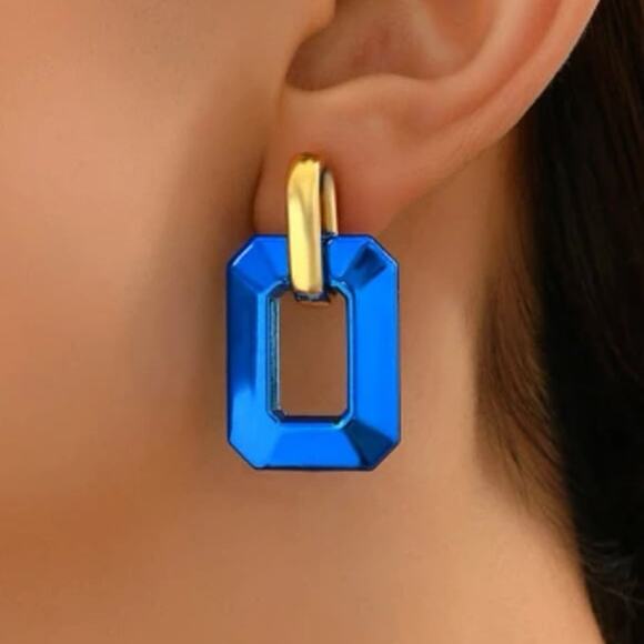 Metallic Blue Acrylic Link Earrings - Picture 2 of 3